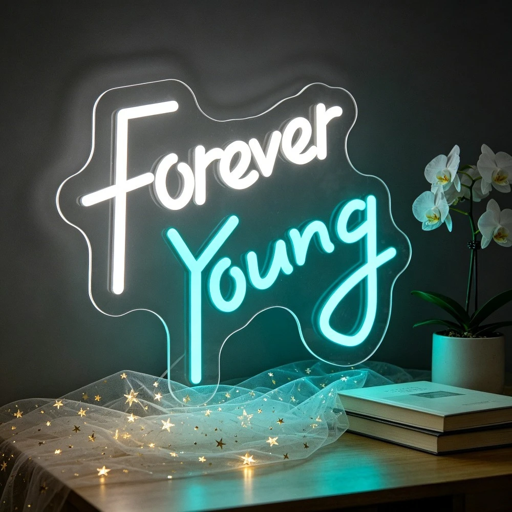 Outdoor Lighting Quotes - Znak Neonowy Forever Young LED, Dekoracja