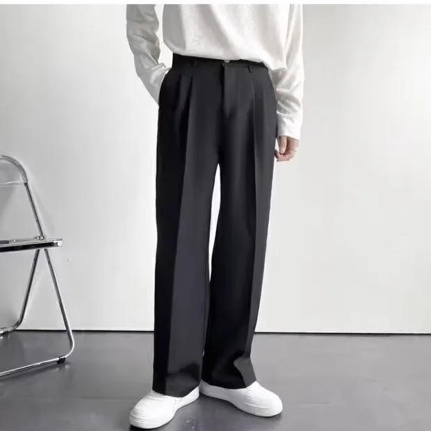 

New Fashion Men's Oversize Suit Pants Wide Leg Long Drape Trousers Solid Straight High Waist Casual Pant Black White Khaki