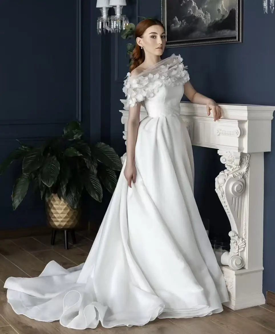 Jane Eyre Abiti da sposa da donna con spalle scoperte Una linea di applicazioni senza maniche Abiti da sposa formali in raso Abiti da sposa personalizzati