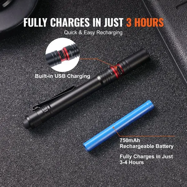 VEVOR Lanterna recarregável de 5,9 polegadas 300 lúmens 3 modos de iluminação Lanterna de bolso