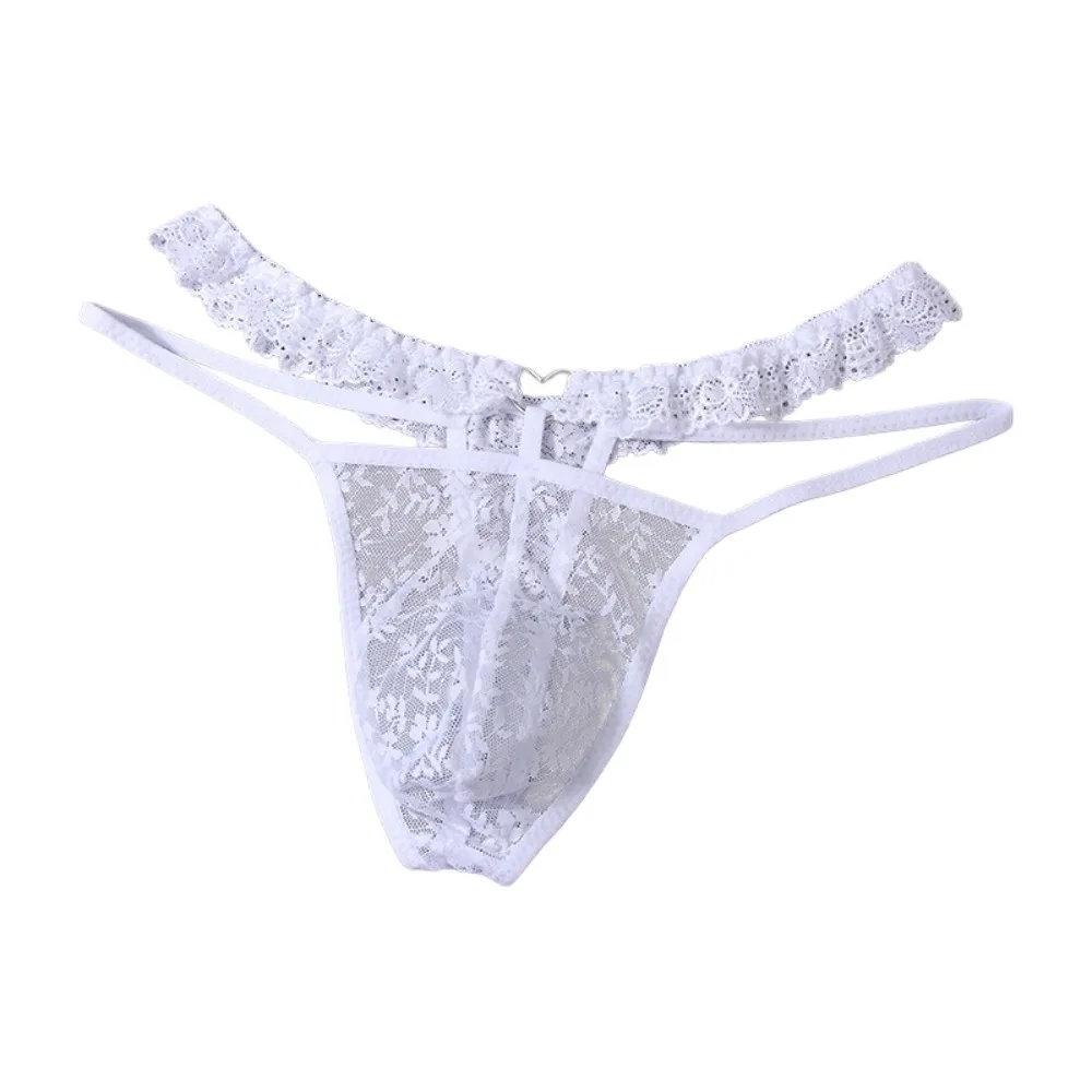 Low Waist Men's Lace Thong Thin Strap Transparent Mesh Sheer Panties Underwear Bulge Pouch T-back Briefs Men Intimate
