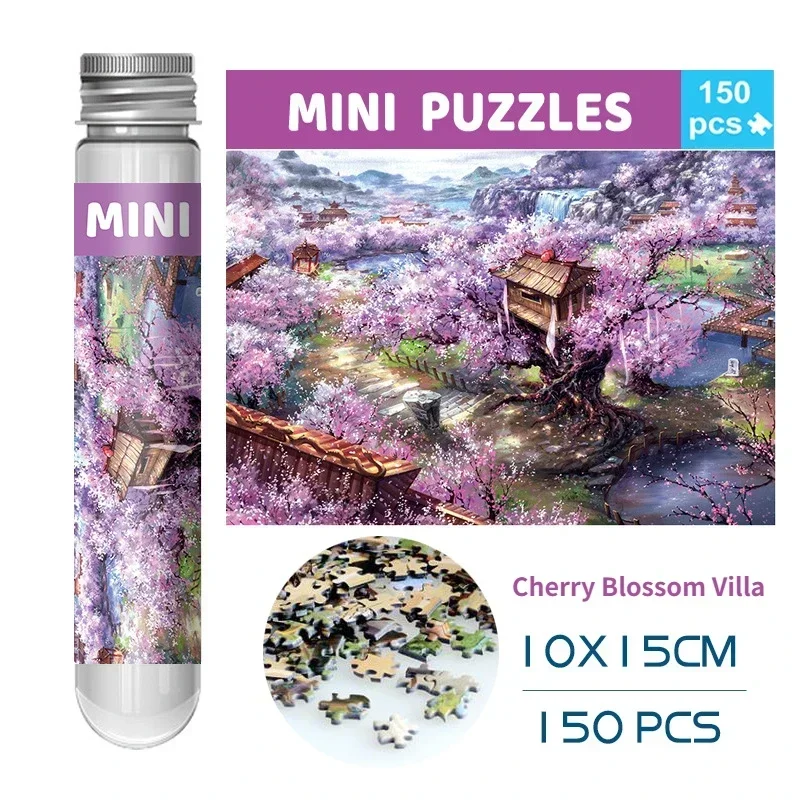 150PCS Mini Test Tube Jigsaw Puzzle Cherry Blossom Villa  for Adult Decompression Toys Game Family Educational Toys