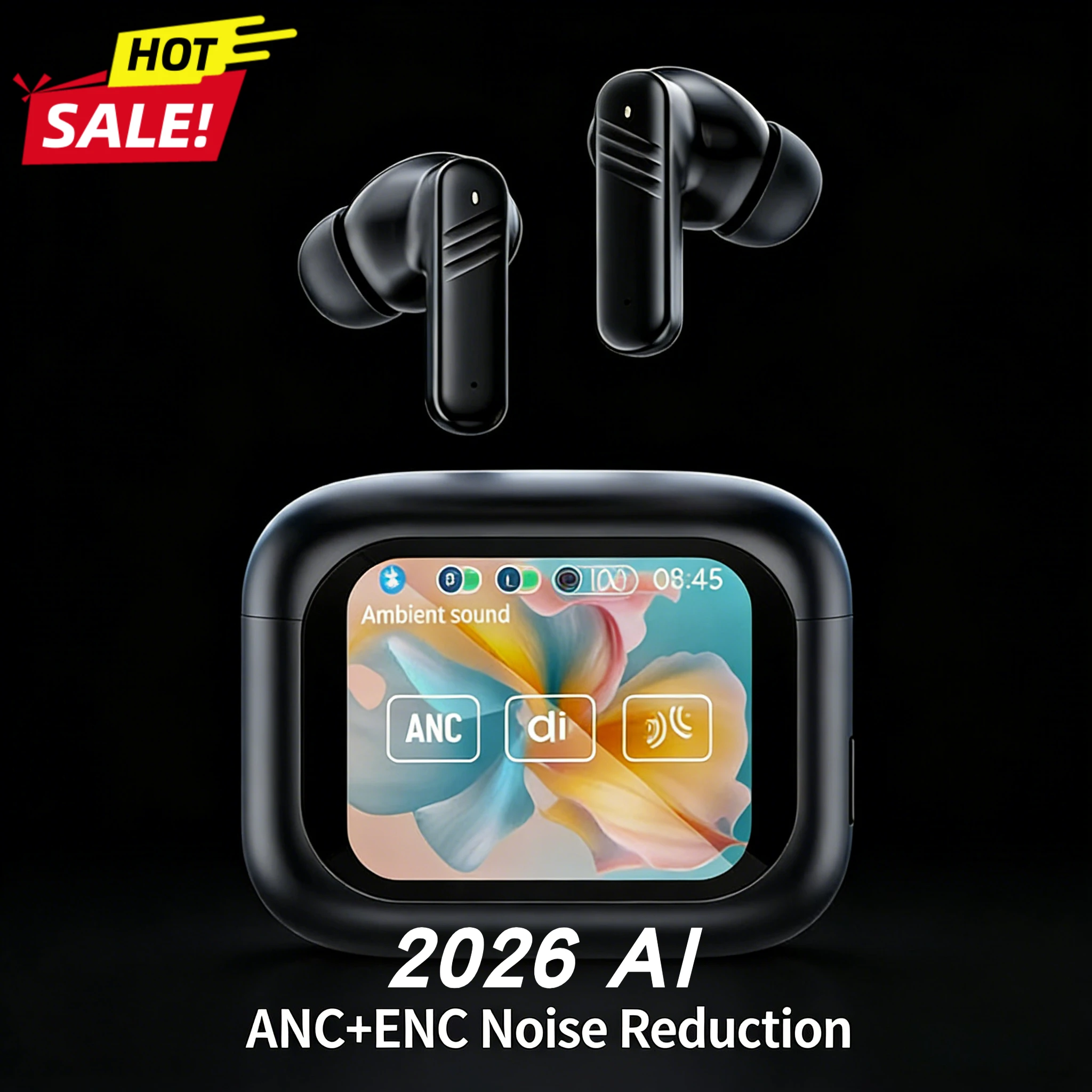 

Professional New 2026 ANC Noise Cancelling Earbuds AI Translator 100 Languages Touch Screen Custom Screensaver 40H Playtime