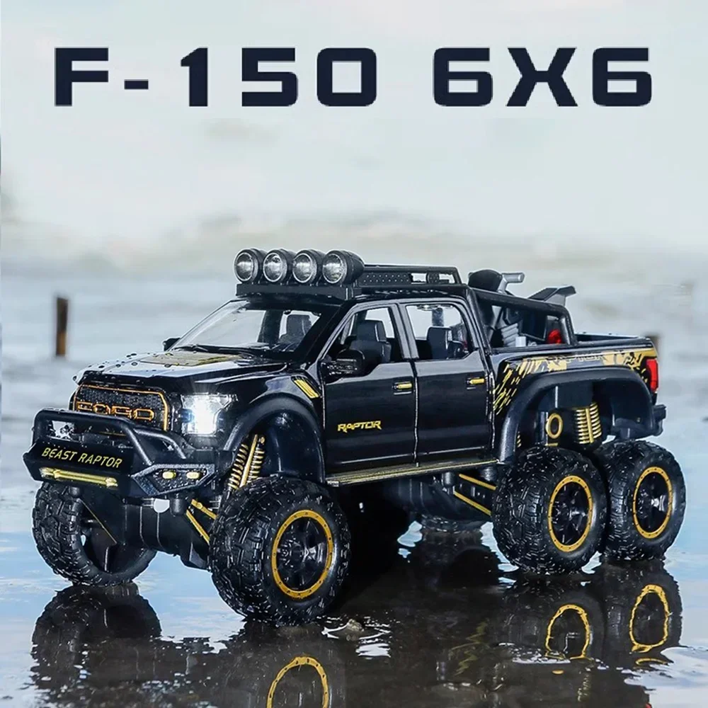 1:28 Schaal 6x6 Raptor F150 Auto Model Speelgoed Legering Diecast Muziek Licht Pull Back Truck Apv modellen voor Kinderen Speelgoed Geschenken