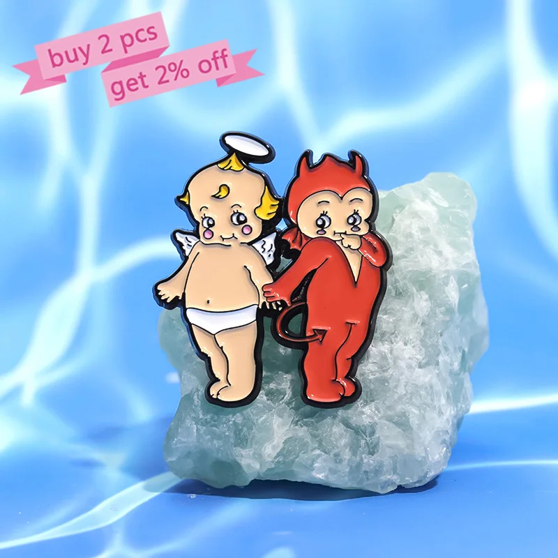 Angels and Nightmares Enamel Pins Custom Cute Baby Brooches Lapel Badges Funny Jewelry Gift for Kids Friends