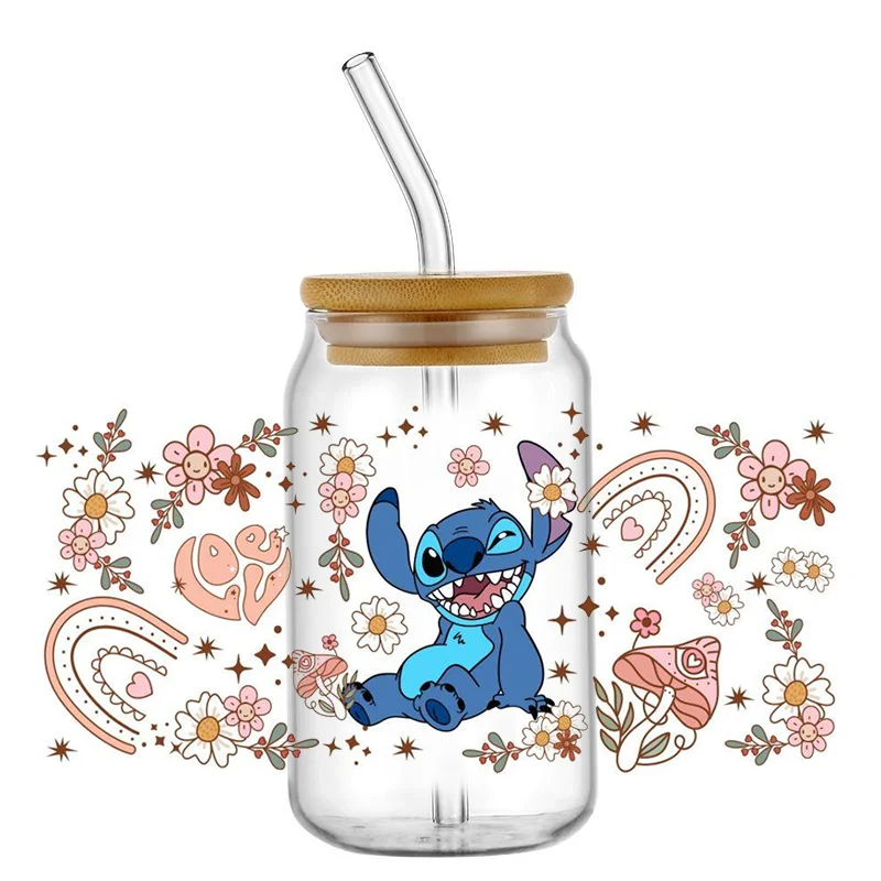 Miniso 16oz DTF Stitch Sticker Cups Cool autoadesivo impermeabile personalizza UV Wrap Transfer Sticker etichette personalizzate Logo fai da te