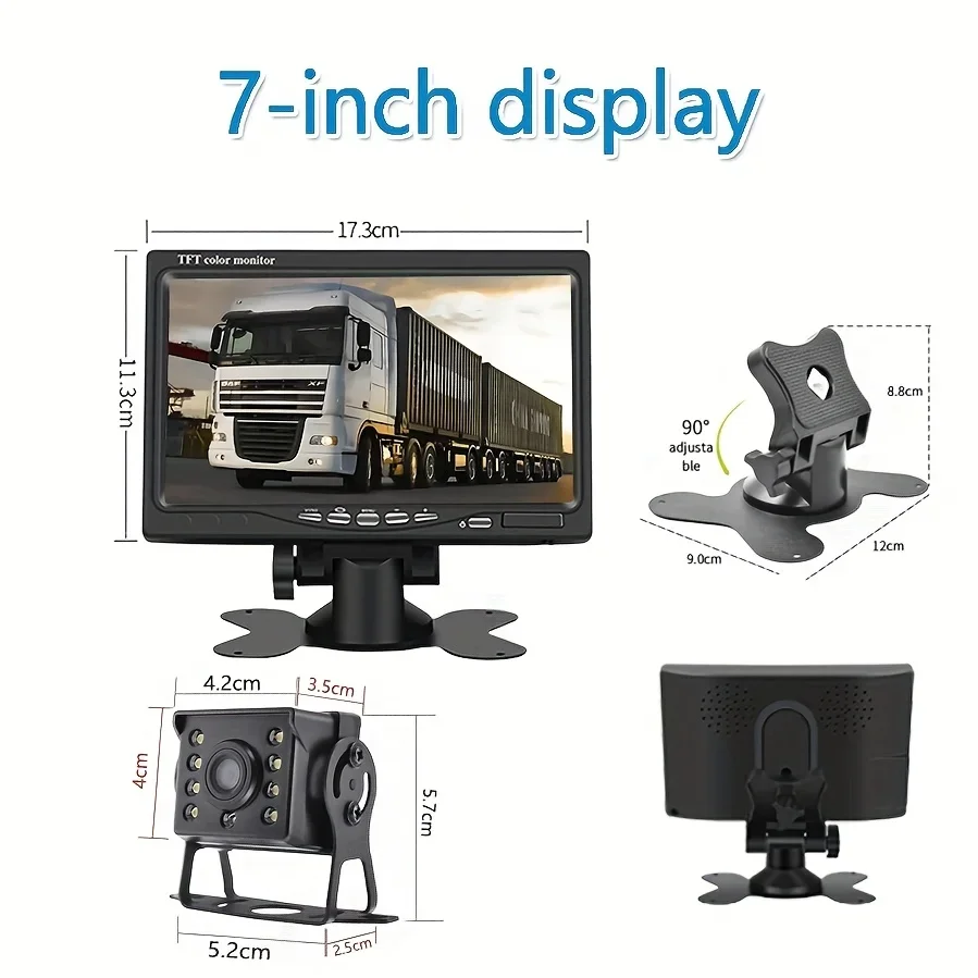7-inch Car-mounted Monitor with 8led Camera Set for RVs, Minibuses, Large Buses, Pickup Trucks with 15m Aviation Cables.