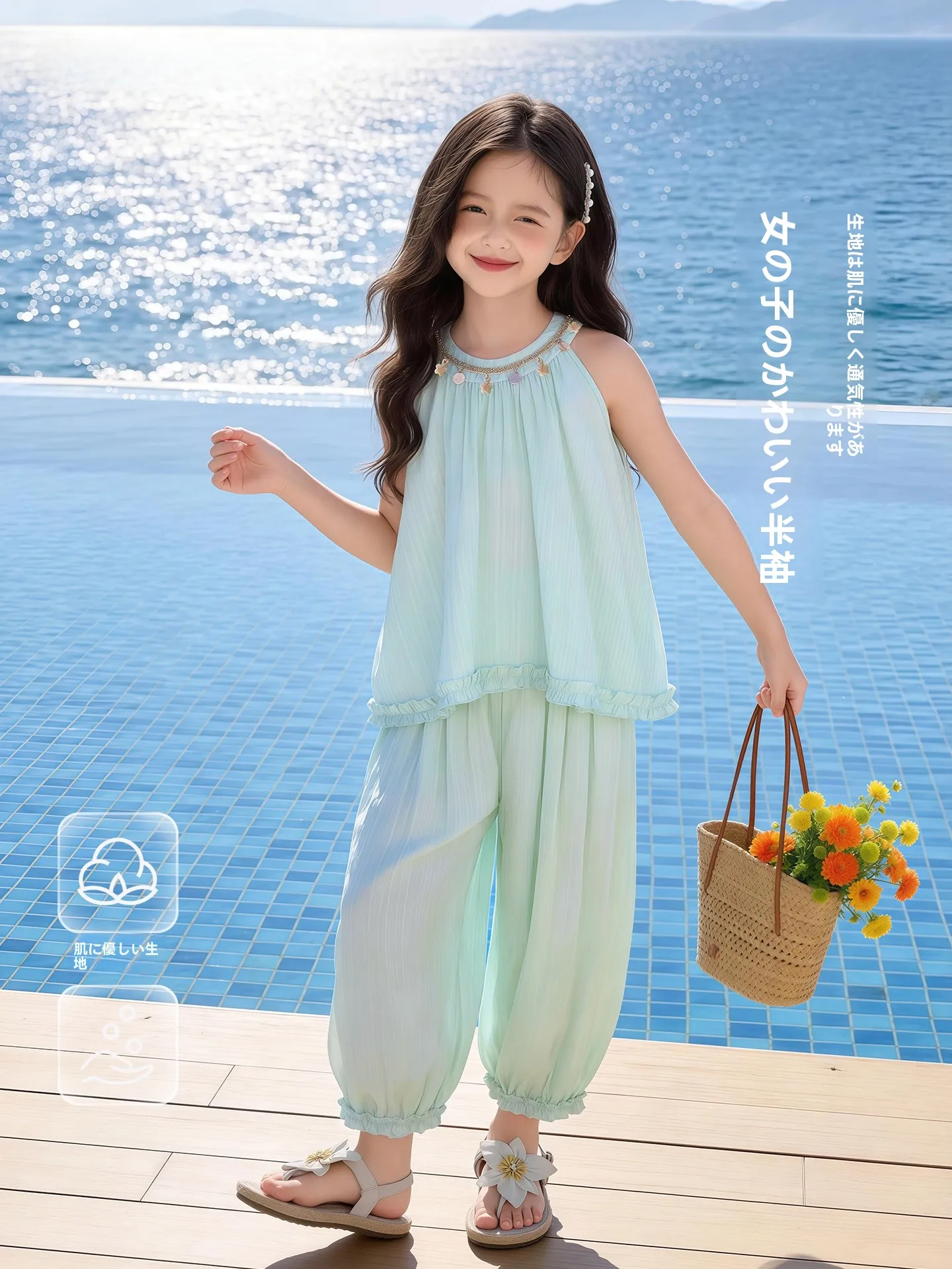 girls-summer-outfit-2026-new-style-fashionable-sleeveless-two-piece-set-children's-holiday-wear-breathable-comfortable-clothing