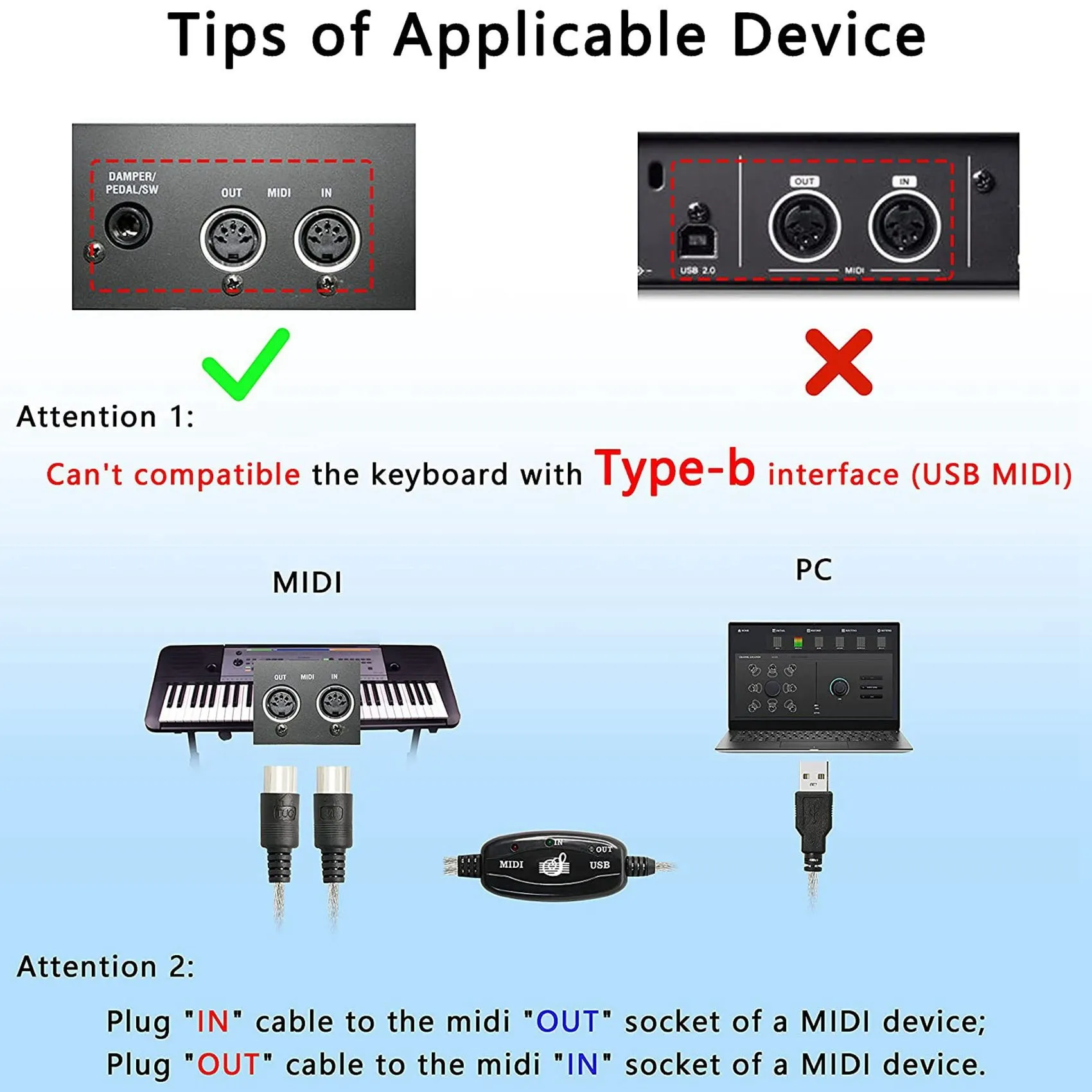 USB-адаптер для кабеля MIDI, USB Type A папа-MIDI Din 5-контактный входной кабель, интерфейс со стандартным индикатором для музыкальной клавиатуры