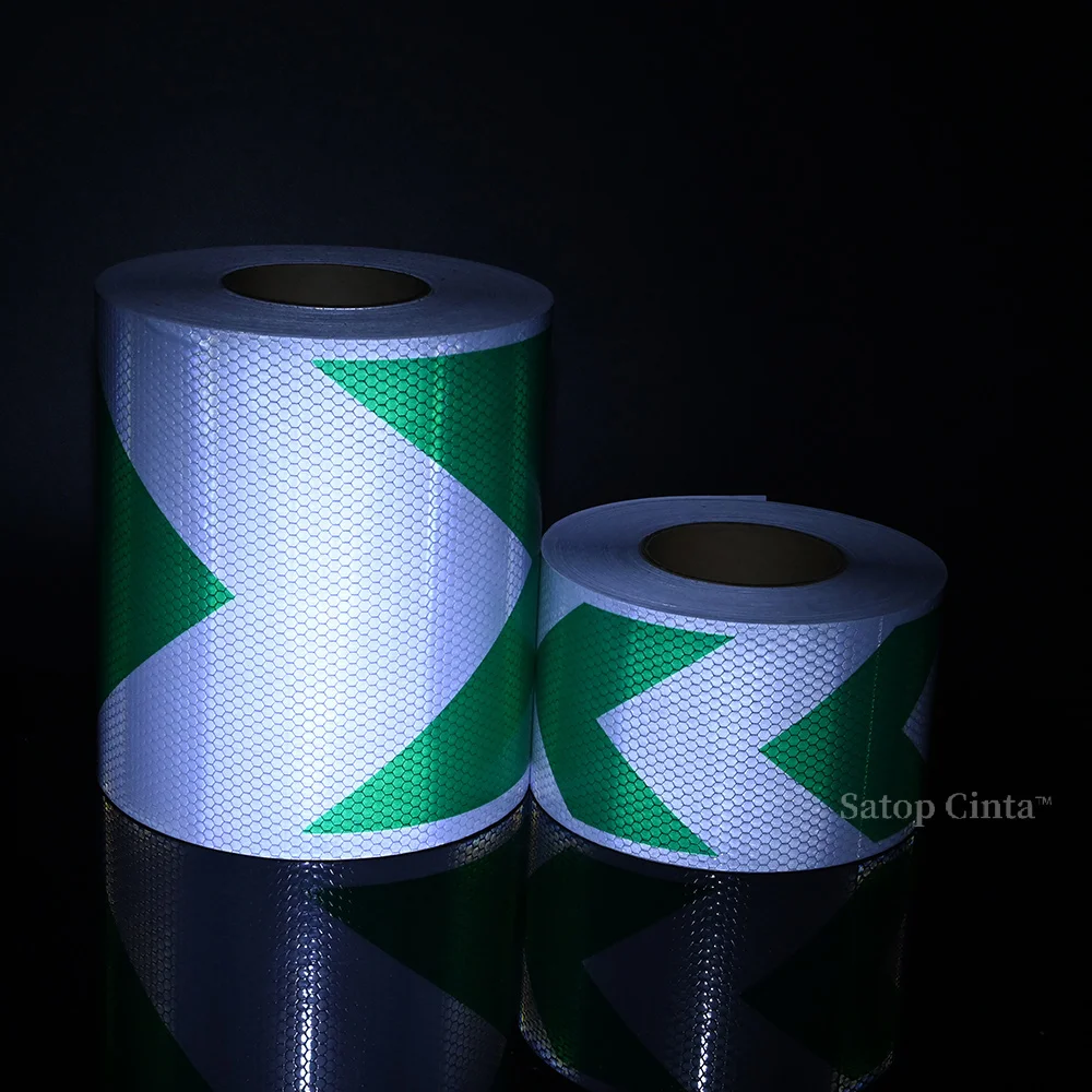 5 سنتيمتر/10 سنتيمتر/20 سنتيمتر * 5 متر السهم أشرطة السلامة العاكسة الأبيض والأخضر ملصقات ذاتية اللصق مقاوم للماء Conspicuity عاكسات فيلم للسيارة