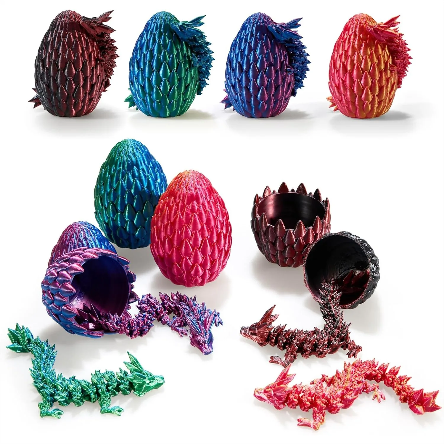 

3D Printed Dragon Egg with Articulated Crystal Dragon Inside, Surprise Dragon Toy for Boys Girls 4-12, Cool Easter Basket