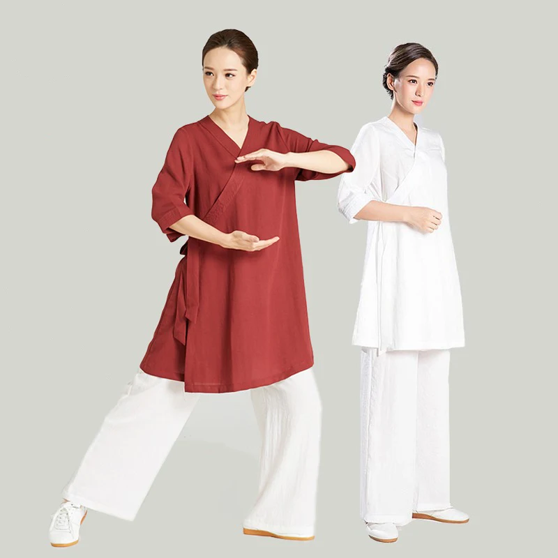 

Kun Master Linen Kung Fu Uniform Martial Arts Tai Chi Clothing Slanted Collar Middle Sleeve Summer Chinese Traditional Clothes