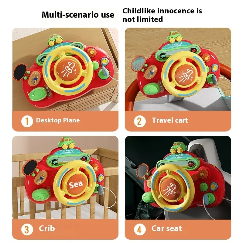 เด็กไฟฟ้าจําลองขับรถ Copilot พวงมาลัย Early การศึกษารถเข็นเด็กของเล่นดนตรีสําหรับ 0-36months เด็กวัยหัดเดิน