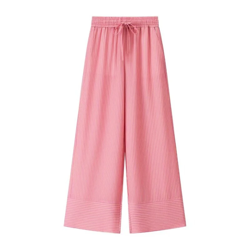 Pantalon Long ample à rayures pour femmes, décontracté, mode, jambes droites, taille élastique, poches élégantes, Streetwear
