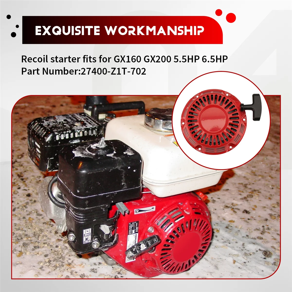 URAZL Pull Start Assembly for Honda GX200 GX160 Recoil Starter 5.5 6.5HP Engine with Curved Rod Pawl 28400-Z4M-306ZB 27400-Z1