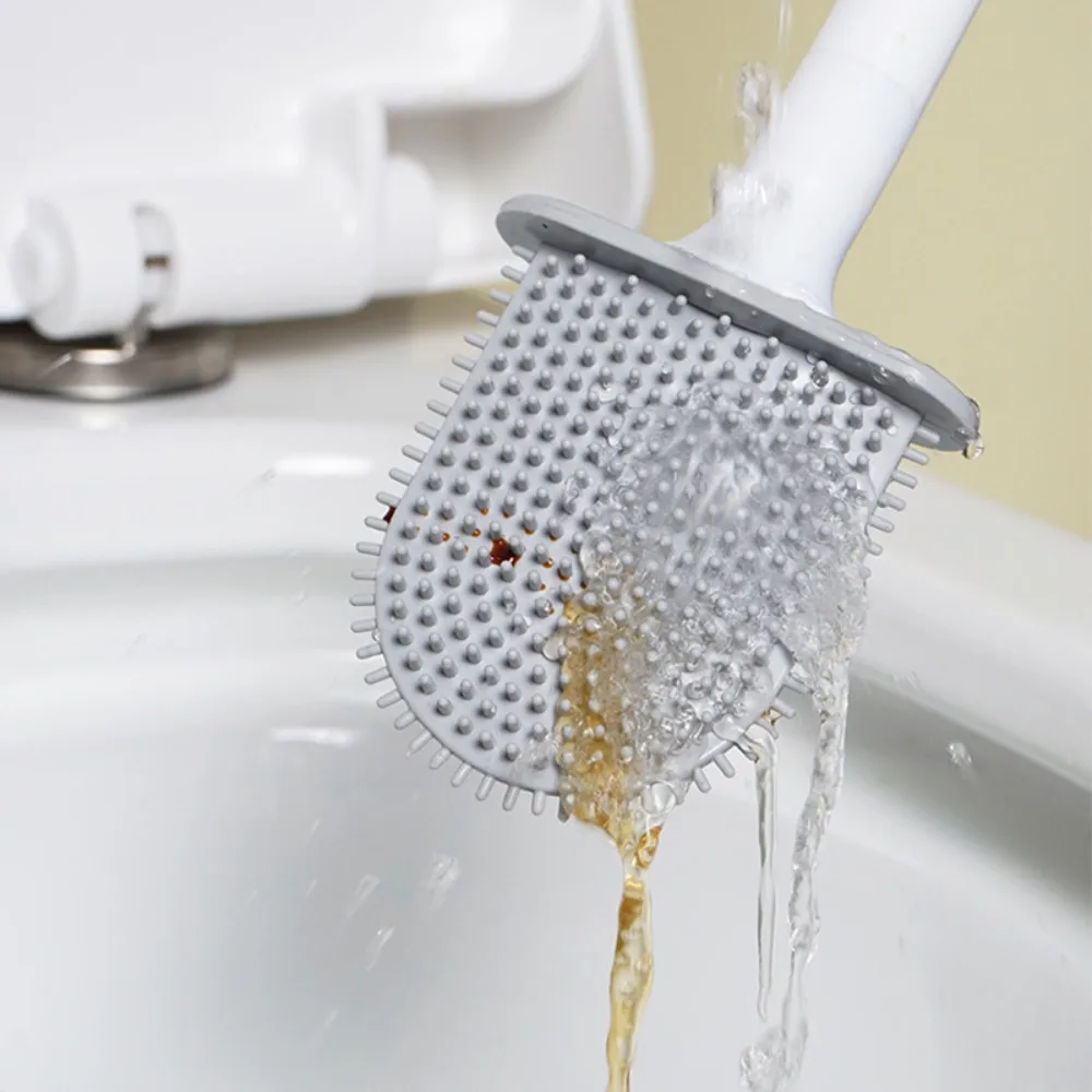 Hanging Silicone Toilet Brush Cleaner with Long Handle Flexible Cleaner Bathroom Brush Quick Drying Holder Bathroom Accessories
