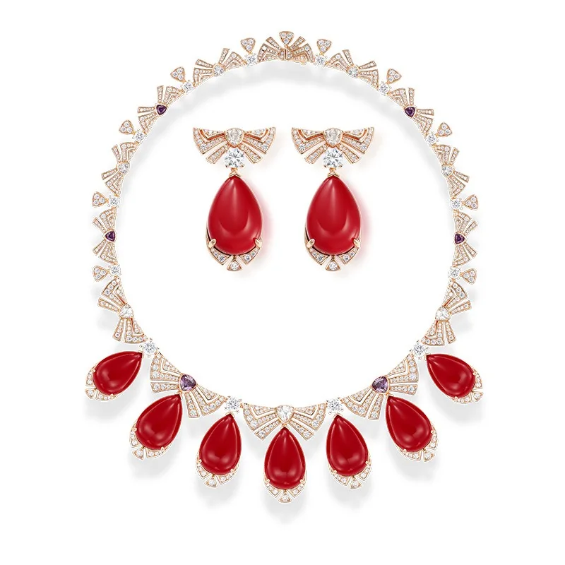 AY Luxury Charming AAA Zirconia Green Red Crystal Drop Necklace Earrings For Women Wedding Party Evening Dress Jewelry Sets