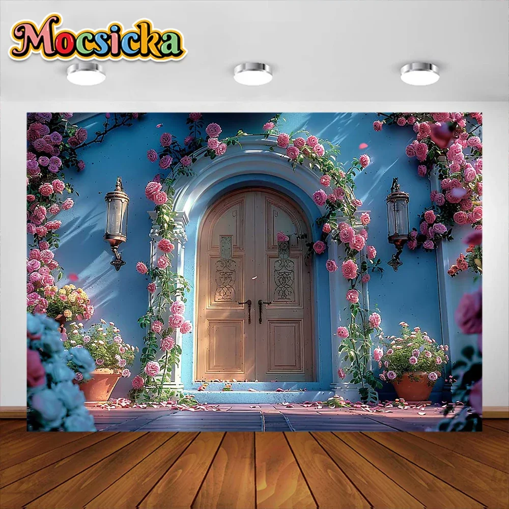 Mocsicka primavera fundo parede arco porta decoração casamento noiva mostrar pano de fundo photobooth menina aniversário arte retrato estúdio banner