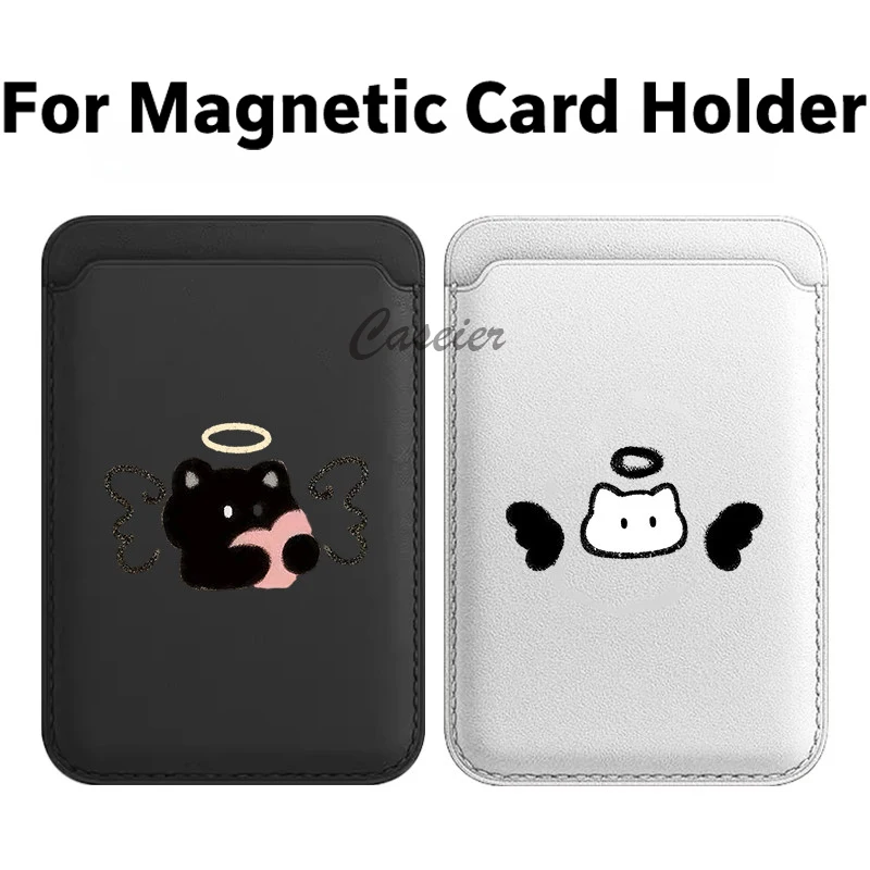 Engel Schwarz-Weiß-Katze Magnetische Leder-Brieftasche für iPhone 17 Pro Max für Samsung Galaxy S25 S24 Ultra Kartentasche Handy-Zubehör