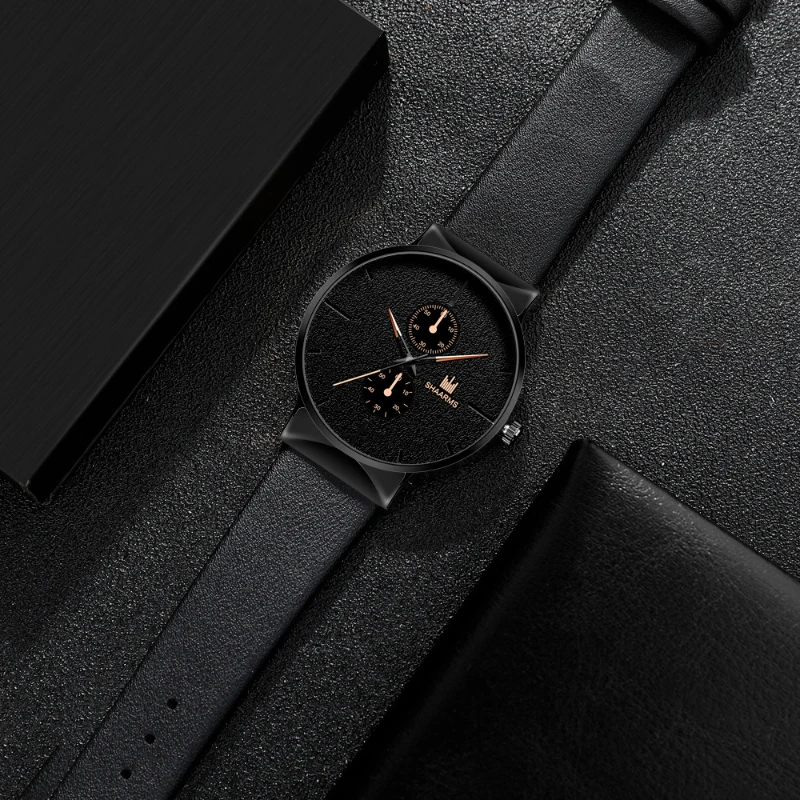 Montre de sport à cadran en cuir noir pour hommes, montre-bracelet électronique, montres décontractées pour hommes, cadeaux de mode simples, haut de