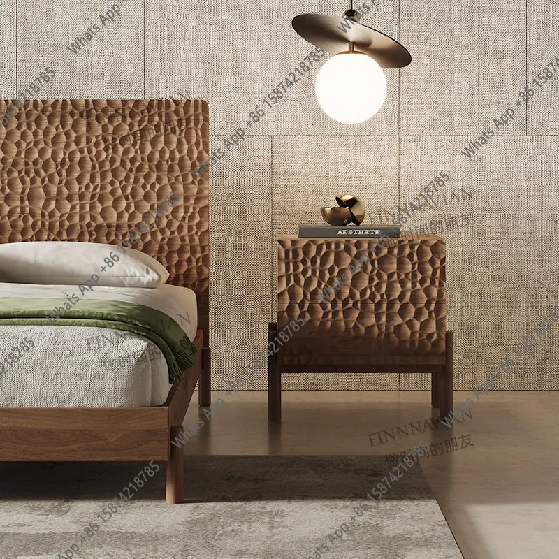 

Black walnut pure solid wood bedside table, oak double-drawer bedside bedroom, small apartment, light luxury and high-end