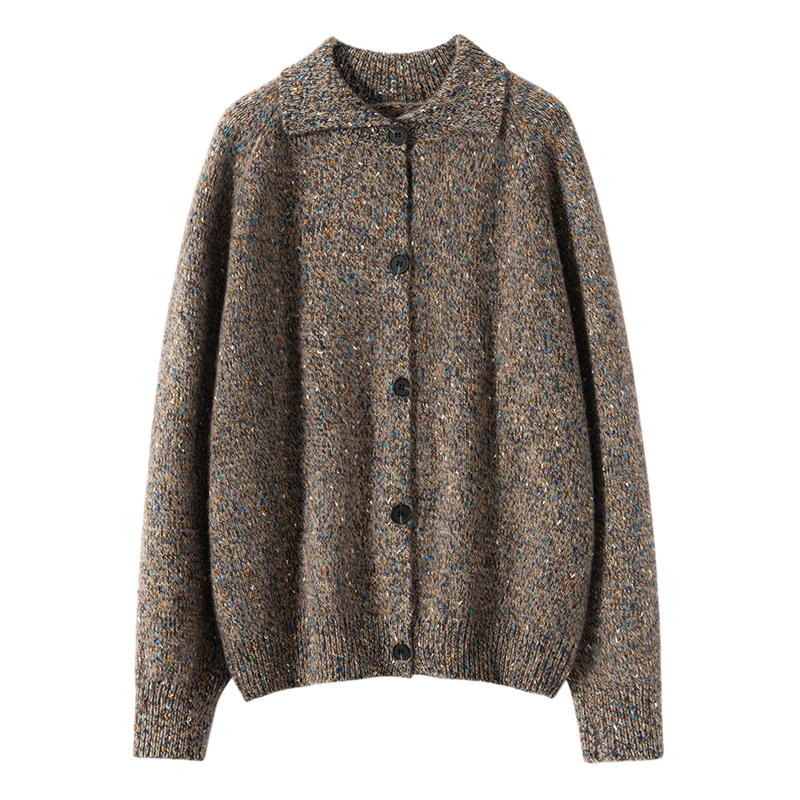 

Женская одежда, 100% кашемировый кардиган, мягкий теплый осенне-зимний толстый вязаный свитер в стиле ретро с разноцветной нитью, повседневная женская одежда