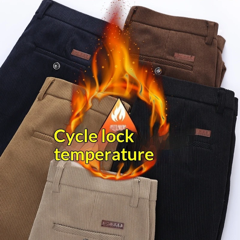 Thick Warm Corduroy Pants for Men Fall Spring Men's Business Casual Formal Dress Trousers Male Autumn Midweight Daily Workwear
