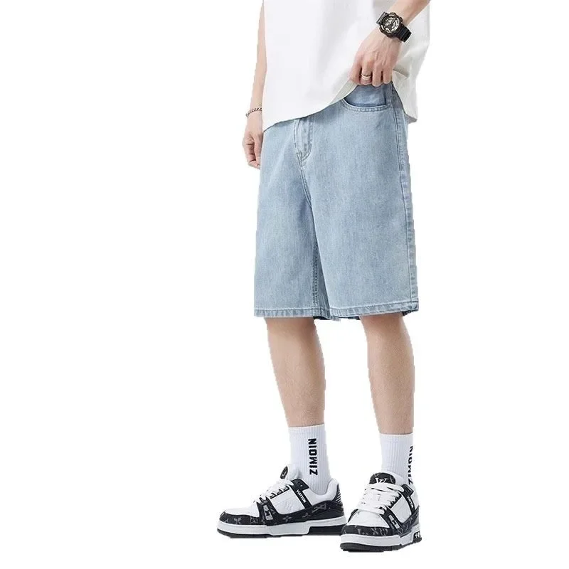 

Men Summer Denim Cargo Shorts Big Size 2XL 3XL 4XL Elastic Waist Straight Baggy Jeans Shorts Trendy Denim Shorts