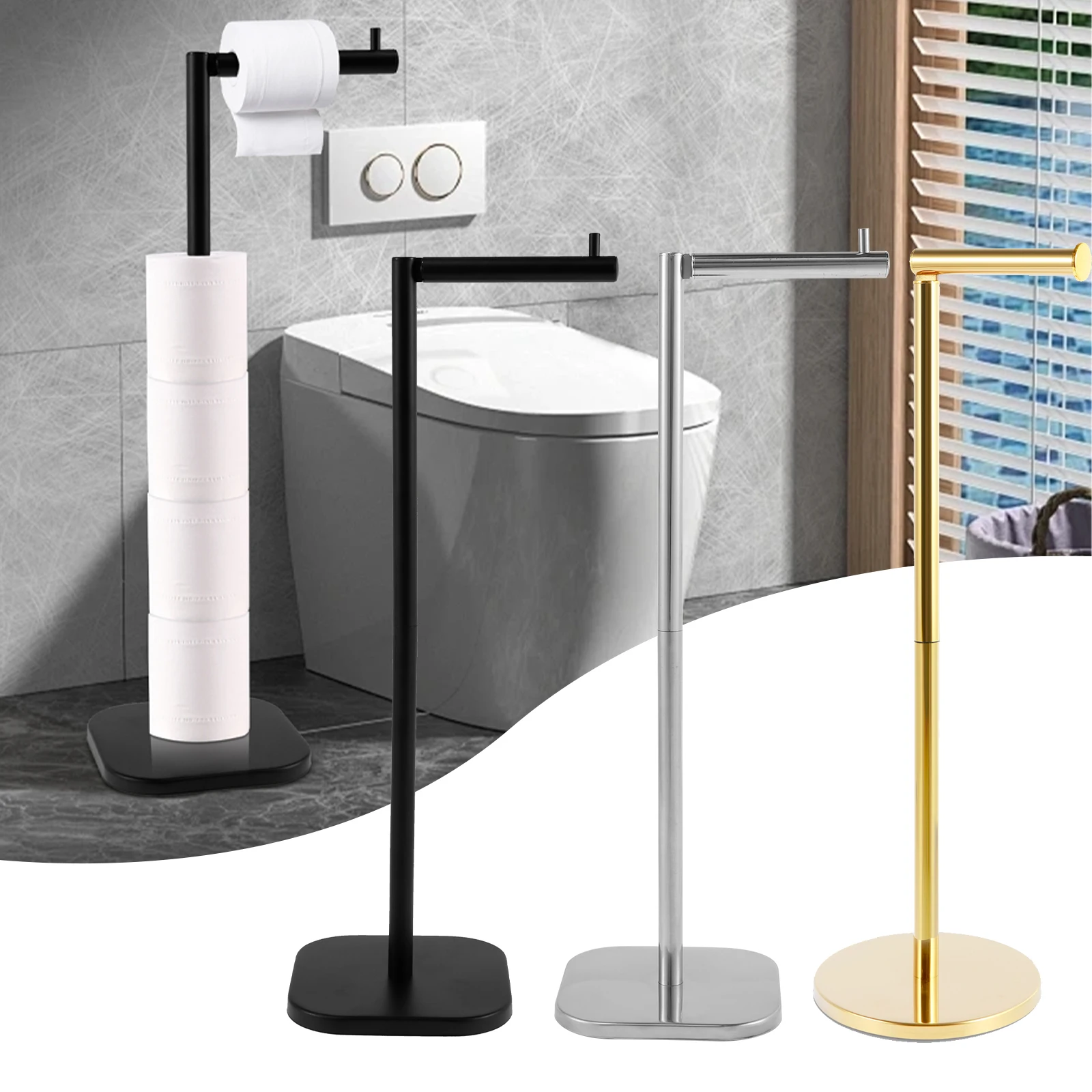 Freestanding Toilet Roll Holders Stainless Steel Toilet Paper Stand Rustproof Toilet Paper Issue Roll Holder Stand for Bathroom