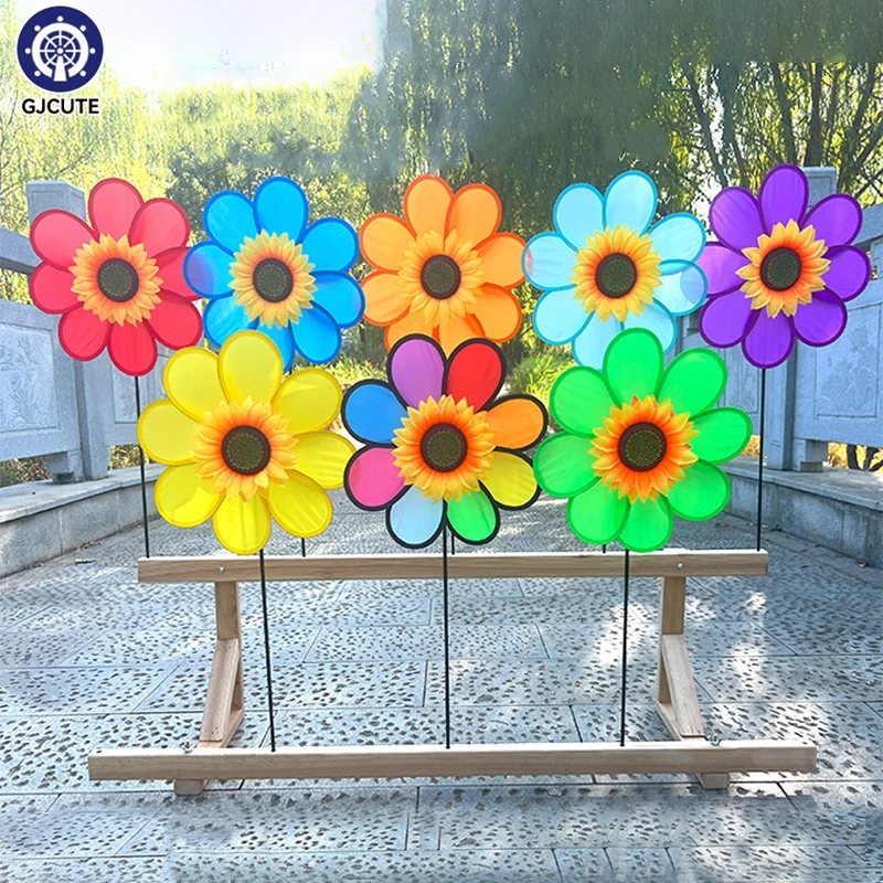 Eight Leaf Sunflower Windmill Rotating Sunflower Wind Spinner Stake Standing Lawn Flower Pinwheel Outdoor Party Decor Kids Toys