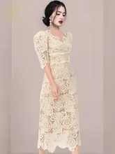 H Han Queen Summer Dresses Korean Retro High Waist Vestidos Elegant ...