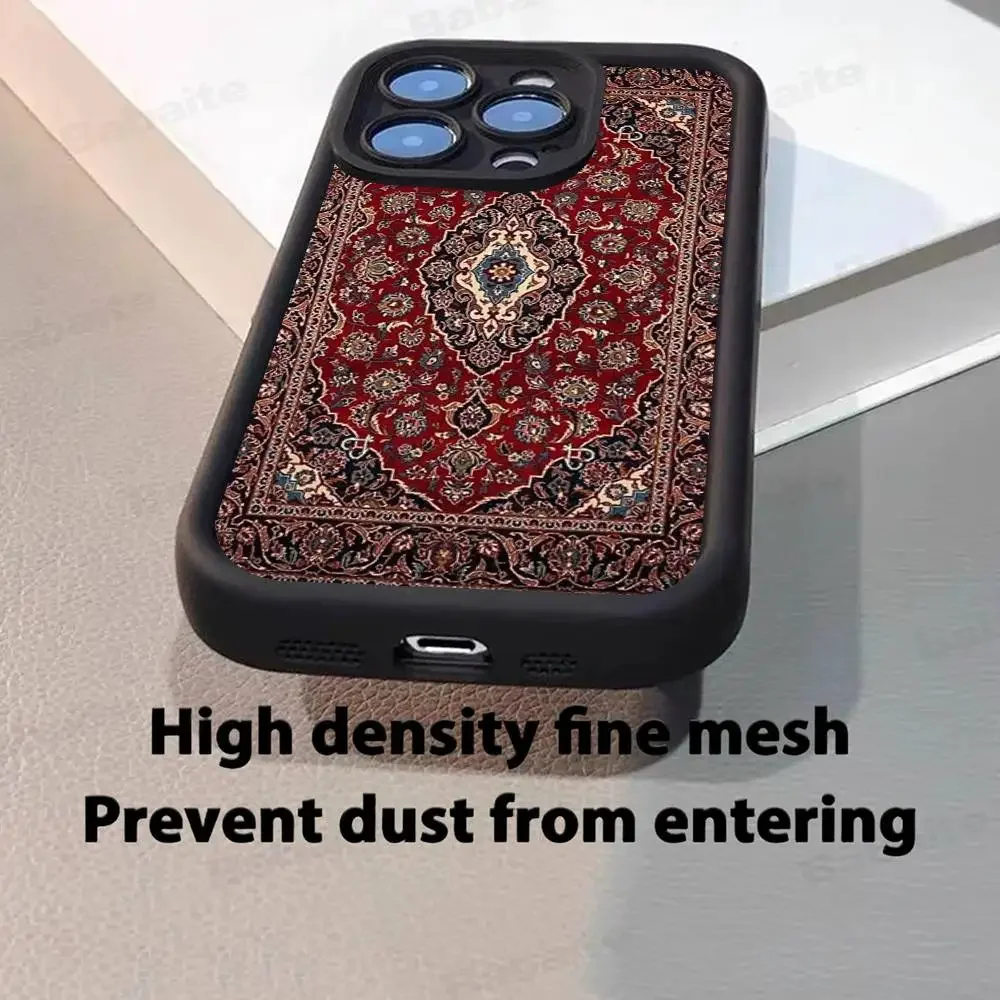 السجاد الفارسي الأزهار نمط جراب هاتف آيفون 17 16 15 14 13 12 11 برو ماكس زائد الأسود التغطية الكاملة لينة غطاء مقاوم للصدمات