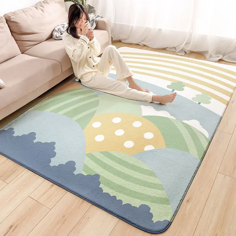 

Living-room Carpet Lamb Velvet Polyester Modern Geometric Abstraction Style Home Non-slip Breathable Mat Machine Washable Rug