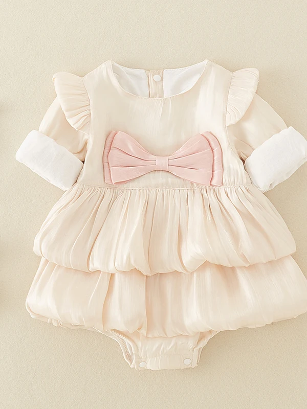 ชุดเด็กผู้หญิงฤดูใบไม้ร่วง-ฤดูใบไม้ผลิ กางเกงขายาวเอวสูง ดีไซน์ผูกโบว์ ผ้าโพลีเอสเตอร์เนื้อนุ่มใส่สบาย