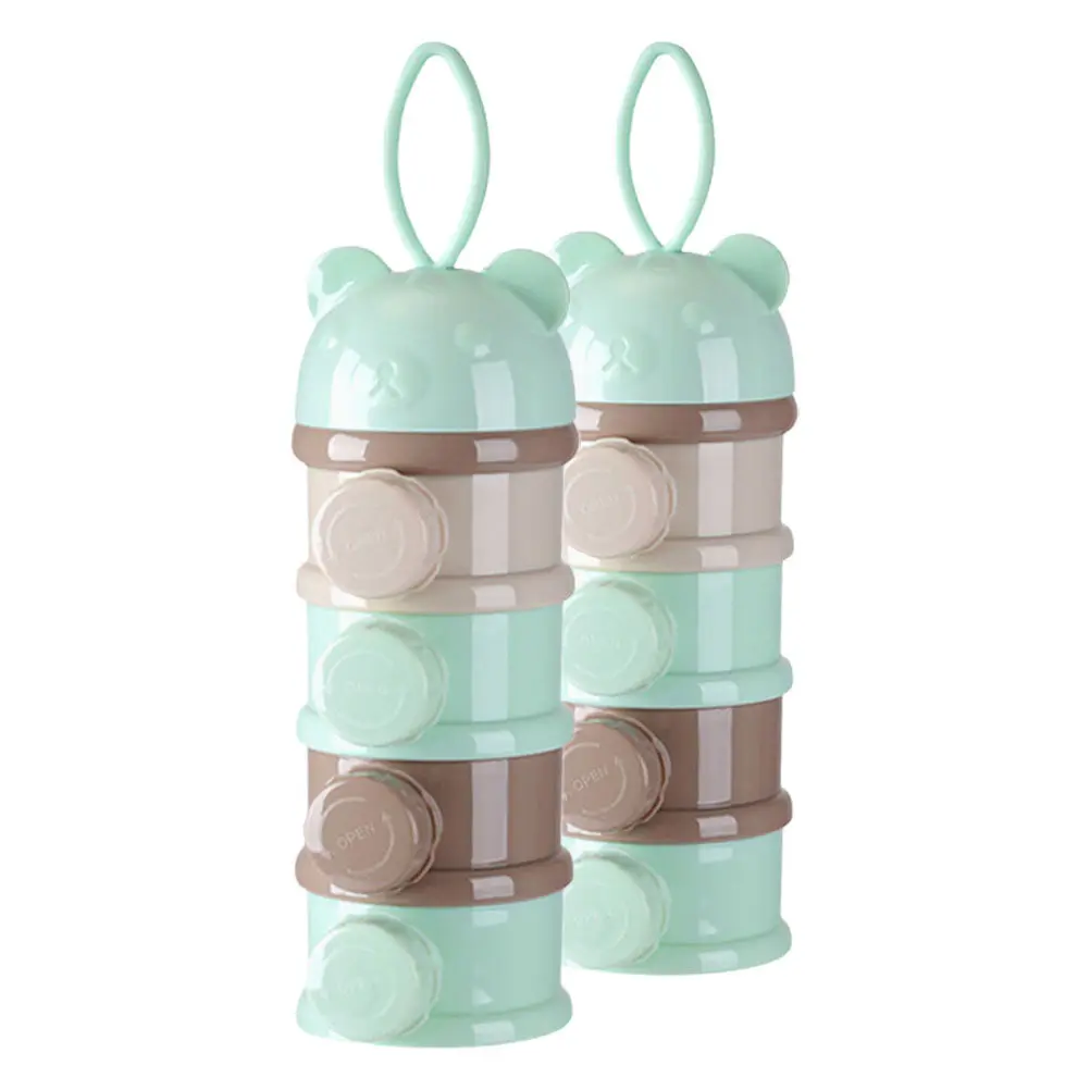 2Pcs Portable Formula Dispenser Milk Powder Container on The Go Stackable Four Compartment Non-Spill Design Travel Snack Protein