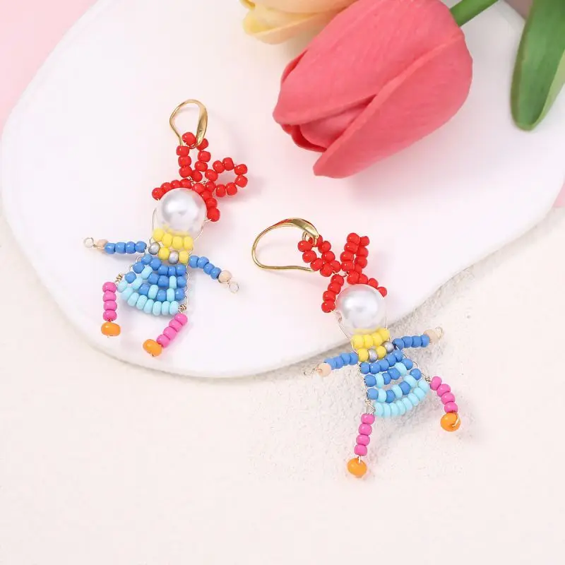 Cute Cartoon Girl Beaded Earrings Funny Little Girl Shape Creative Earrings For Gifts Women 2024 Statement Jewelry Wholesale