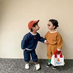 2025 Autumn Baby Clothes Set Kids Clothes Girls Boys 2 Pcs Suit Waffle Kids Sports Sweatshirt Solid Color Casual Two Piece Set