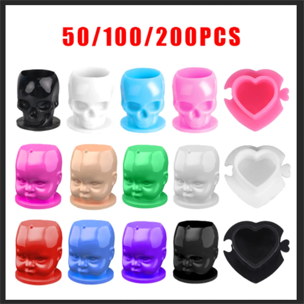 200/100/50PCS Tattoo Ink Cup Disposable 16styles Tattoo Ink Cup Permanent Makeup Pigment Holder Container Cap Tattoo Accessory