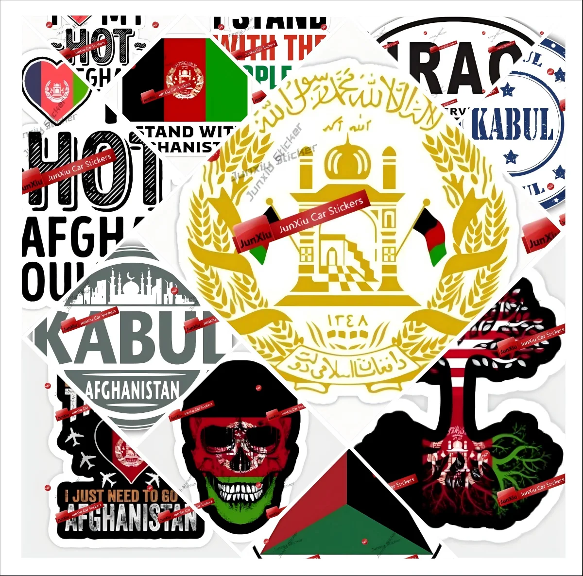 Emblem von Afghanistan, lustiger Aufkleber, Herat-Flagge, Totenkopf, afghanische Flagge, ovaler Aufkleber, Vinyl-Aufkleber, Zubehör für Auto, personalisierbar