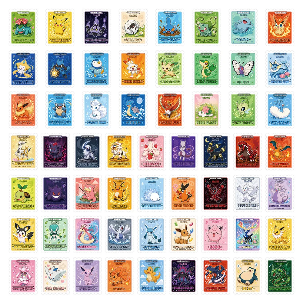 60 Stück Neue Pokémon Stempel Anime Aufkleber Ästhetik Scrapbooking Tasse Laptop Koffer Mädchen Abziehbilder Notizbuch Graffiti Spielzeug – Detail 6