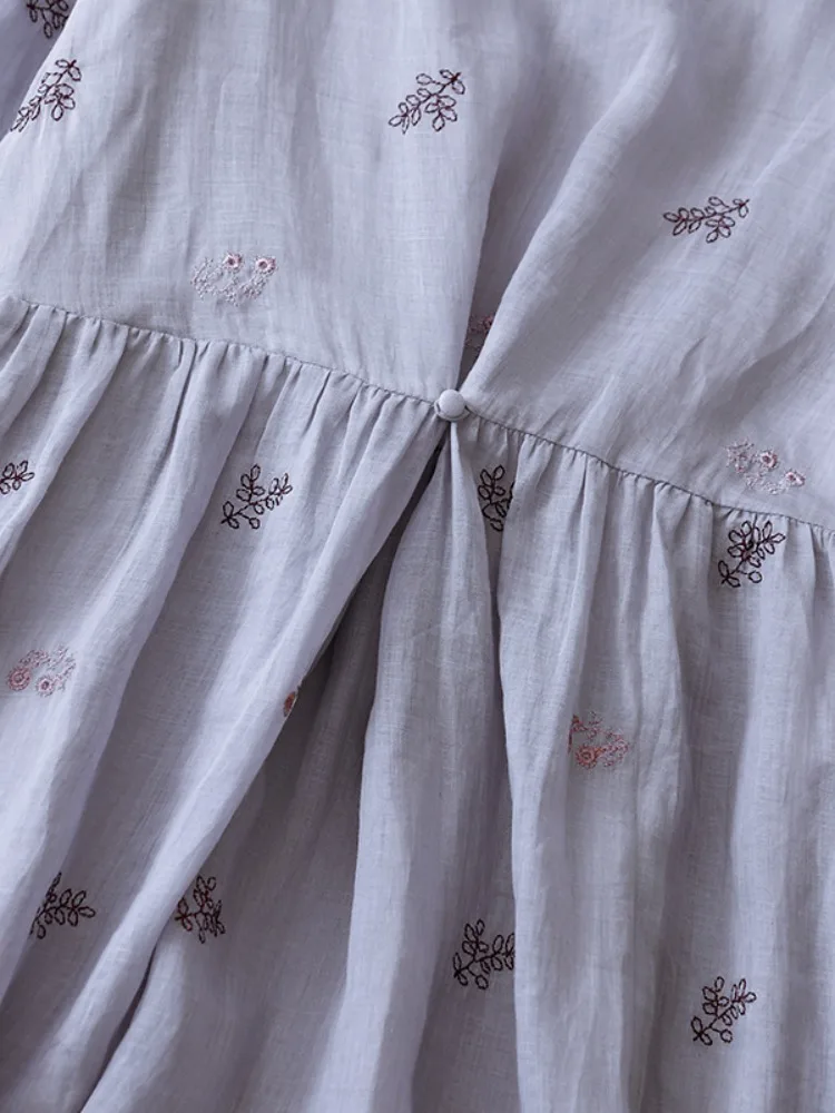 Ele Geborduurde Bloemen Hennep Dr Dames Zomer Afslanken Lange Katoenen Linnen Rok Grote Schommel Ronde Ne A-lijn Dr