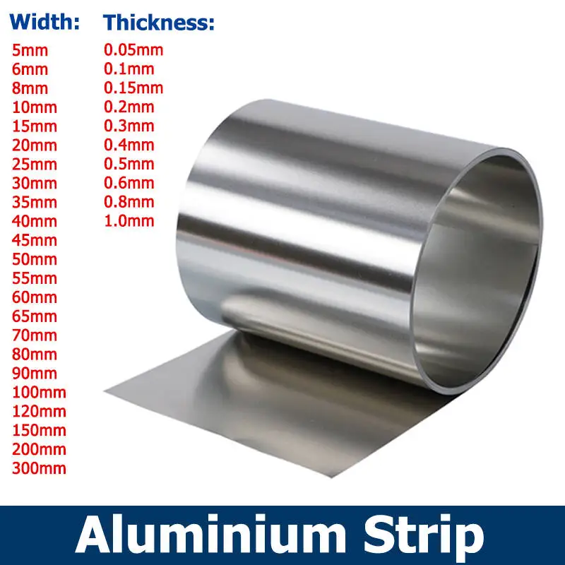 

1M Aluminium Strip Sheet Coil Plate Thickness 0.02-2mm Width 10-500mm 0.03/0.04/0.05/ 0.1/0.2/0.3/0.4/0.5/0.6/0.8/1/1.2/1.5mm