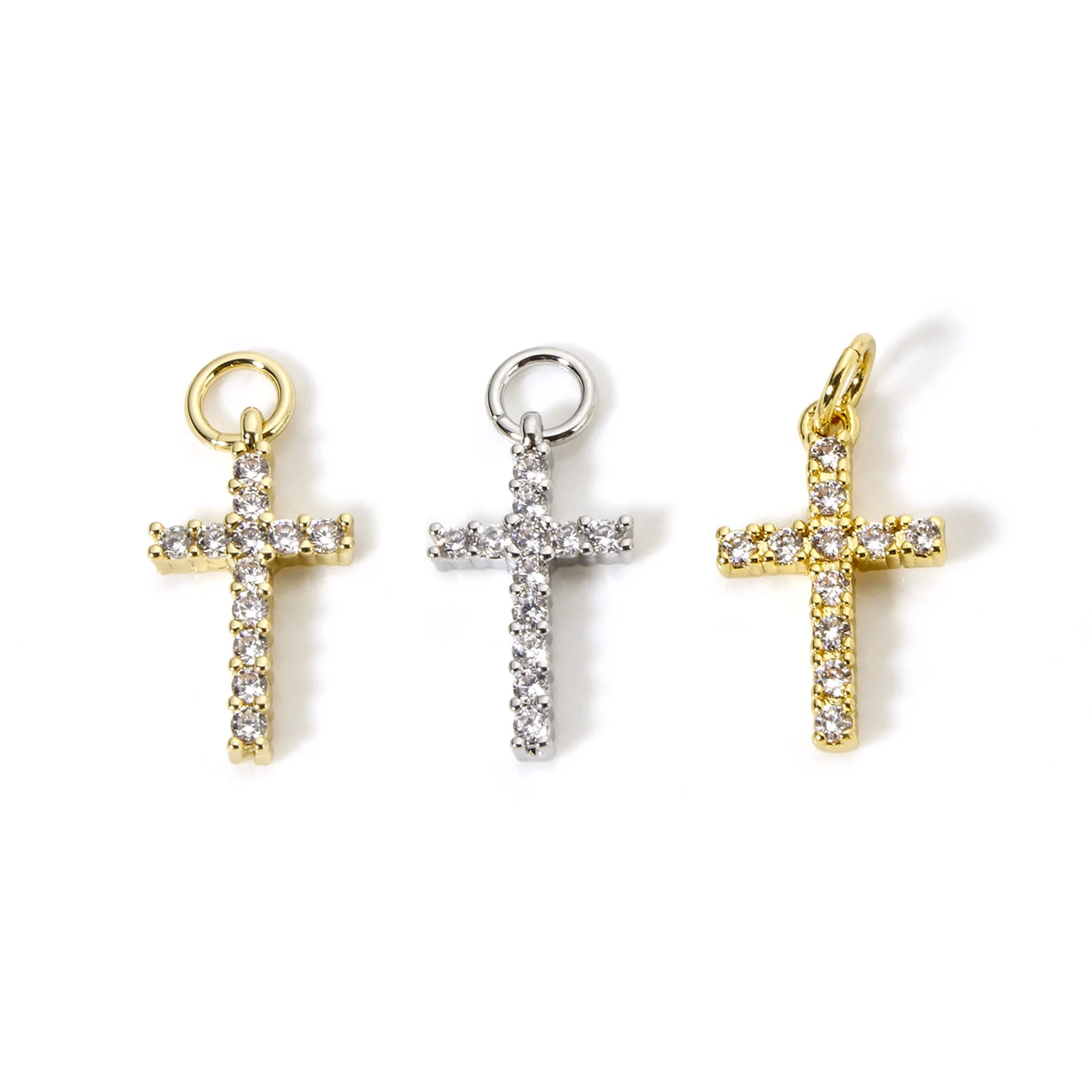 1pc novos encantos de bronze cruz micro pave claro zircônia cúbica pingente para mulheres diy fazendo colar jóias descobertas 9mm x 19mm