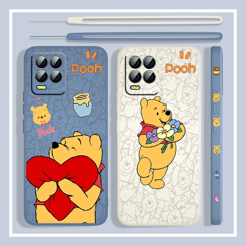 Disney Cute Pooh Bear For Realme Q3S GT 2 S7 ST S2 C25Y C21Y C11 C17 Narzo 50A 50i 30 20 Liquid Left Rope Phone Case Capa