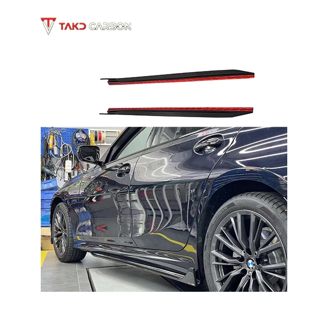 TAKD Carbon Real Car Data Development Dry Carbon Fiber Side Skirts Extensions For BMW 3 Series G20 2019-2022