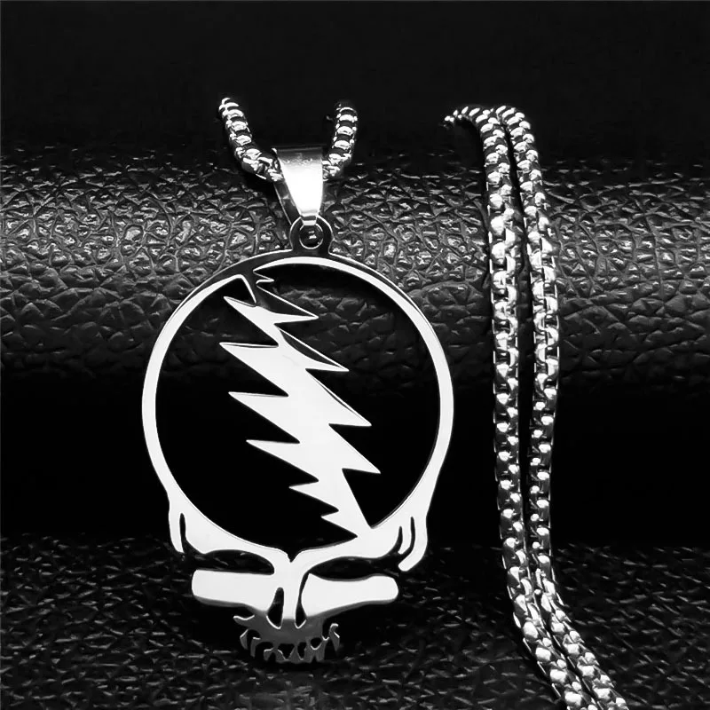 2024 New fashion punk rock band Grateful Dead Skull stainless steel necklace personality alphanulose collarbone chain for men an