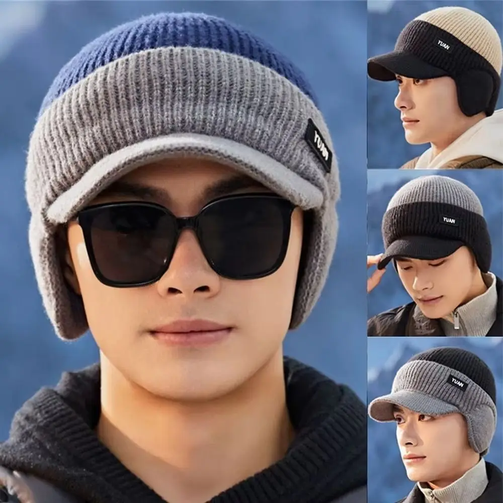 

Versatile Ear Protection Knit Baseball Cap Dual Tone Thickened Winter Warm Hat Keep Warm Thermal Knit Beanie Outdoor Activities