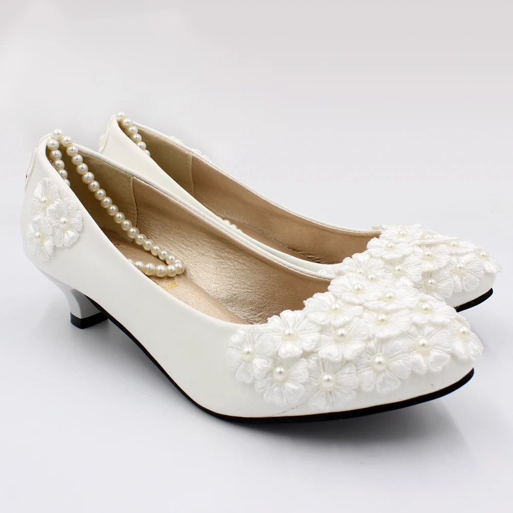 White low heel wedding shoes handmade decals decorated lace shoes new large size bridal shoes bridesmaid shoes BH97