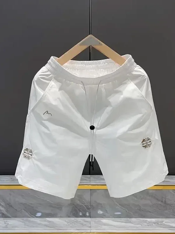 

Мужские летние шорты Ele Embroidered White: свободные, прямого кроя, тонкие, быстросохнущие, модные, до середины икры