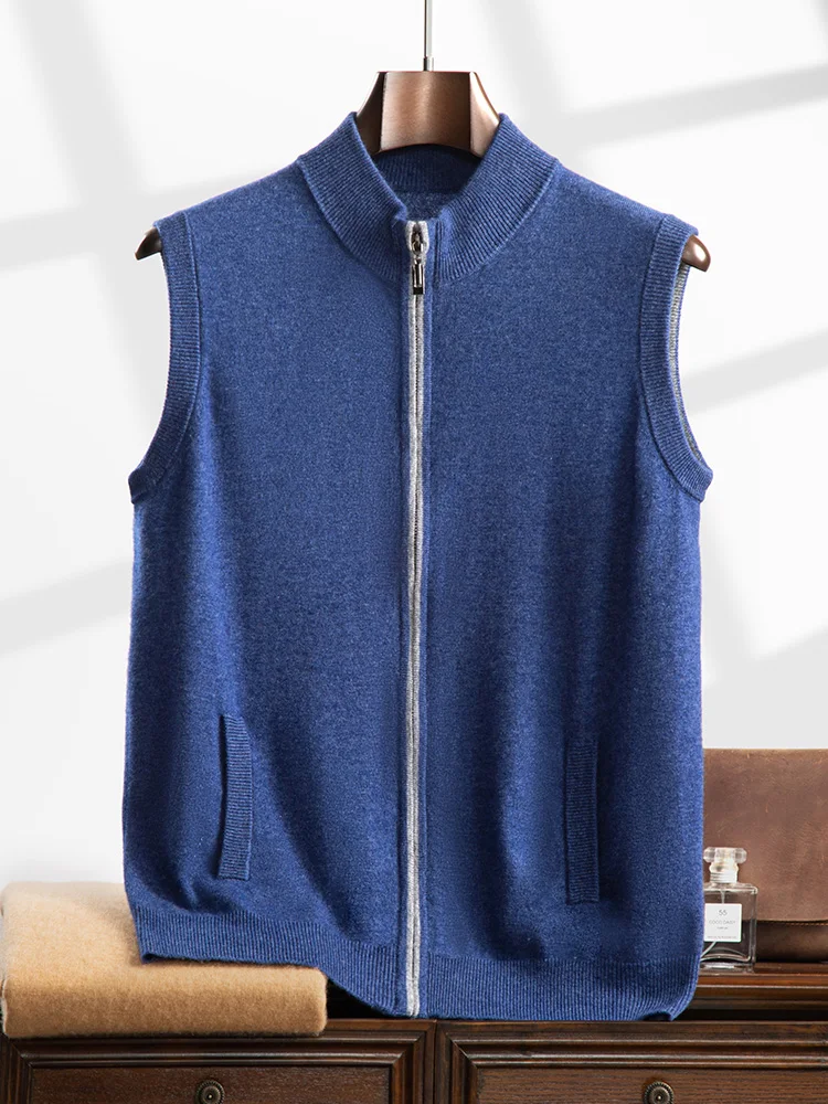 Aliselect Men Cashmere Waistcoat Autumn Winter O-neck Sleeveless Pullover Sweater 100% Cashmere Knitwear Basic Casual Cloth Tops